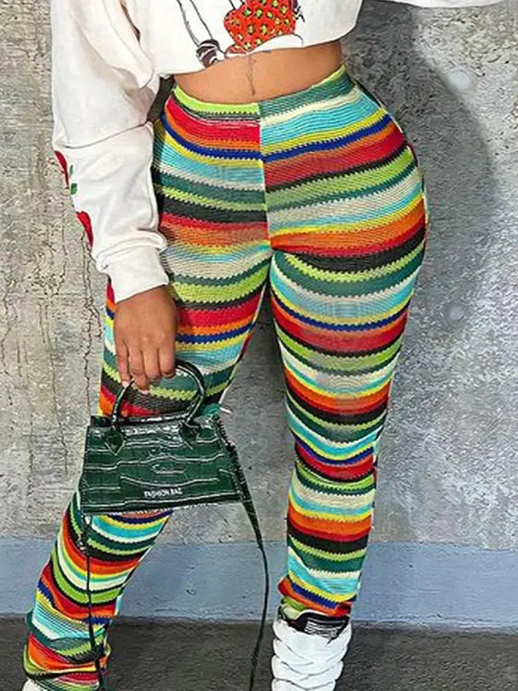 LW Autumn Striped Pants for Women 2024 Winter Fashion Contrast Trousers Casual High Elasticity Pant Plus Size Women Clothing - ACHETE LTD