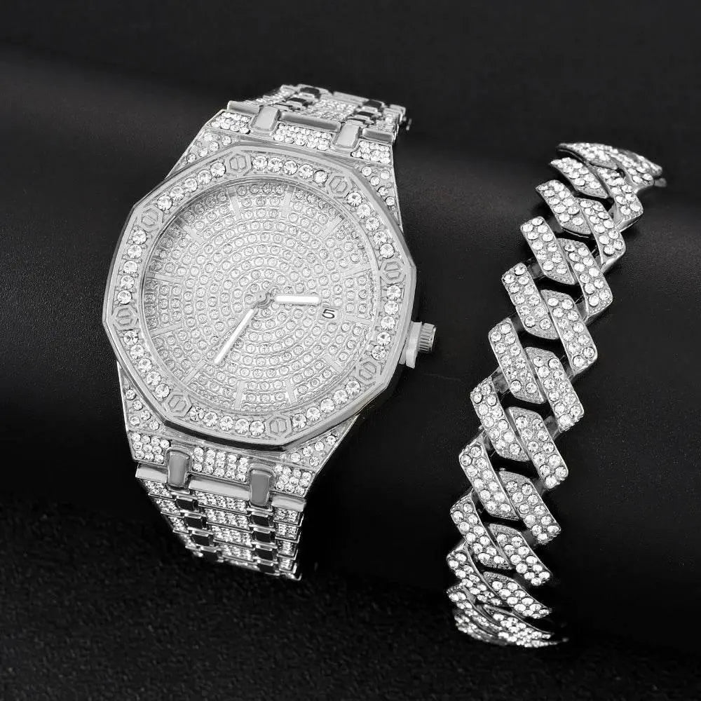 Iced Out Watch for Men Gold Watch for Men Hip Hop Fashion Cool Bling Bling Gold Diamond Luxury Mens Watch Dropshipping Relogio - ACHETE LTD