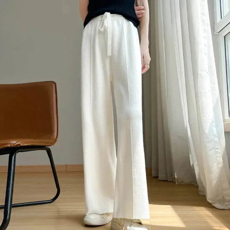 Wide Leg Pants For Women Fashion Leisure Loose High Waist Elastic Solid Color Knitting Trousers Autumn/Winter 2024 New Trousers - ACHETE LTD