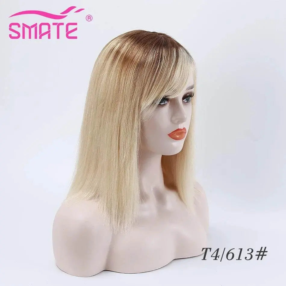 SMATE Bob Wigs Human Hair For White Women 150 Density 12 Inches 100% Human Hair Straight Hair Breathable Remy Hair Wig - ACHETE LTD