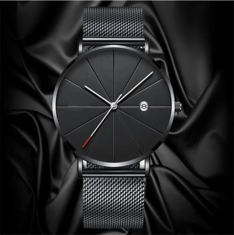 Luxury Fashion Business Watches Men Super Slim Watches Stainless Steel Mesh Belt Quartz Watches Gold Watches Men Gift 2022