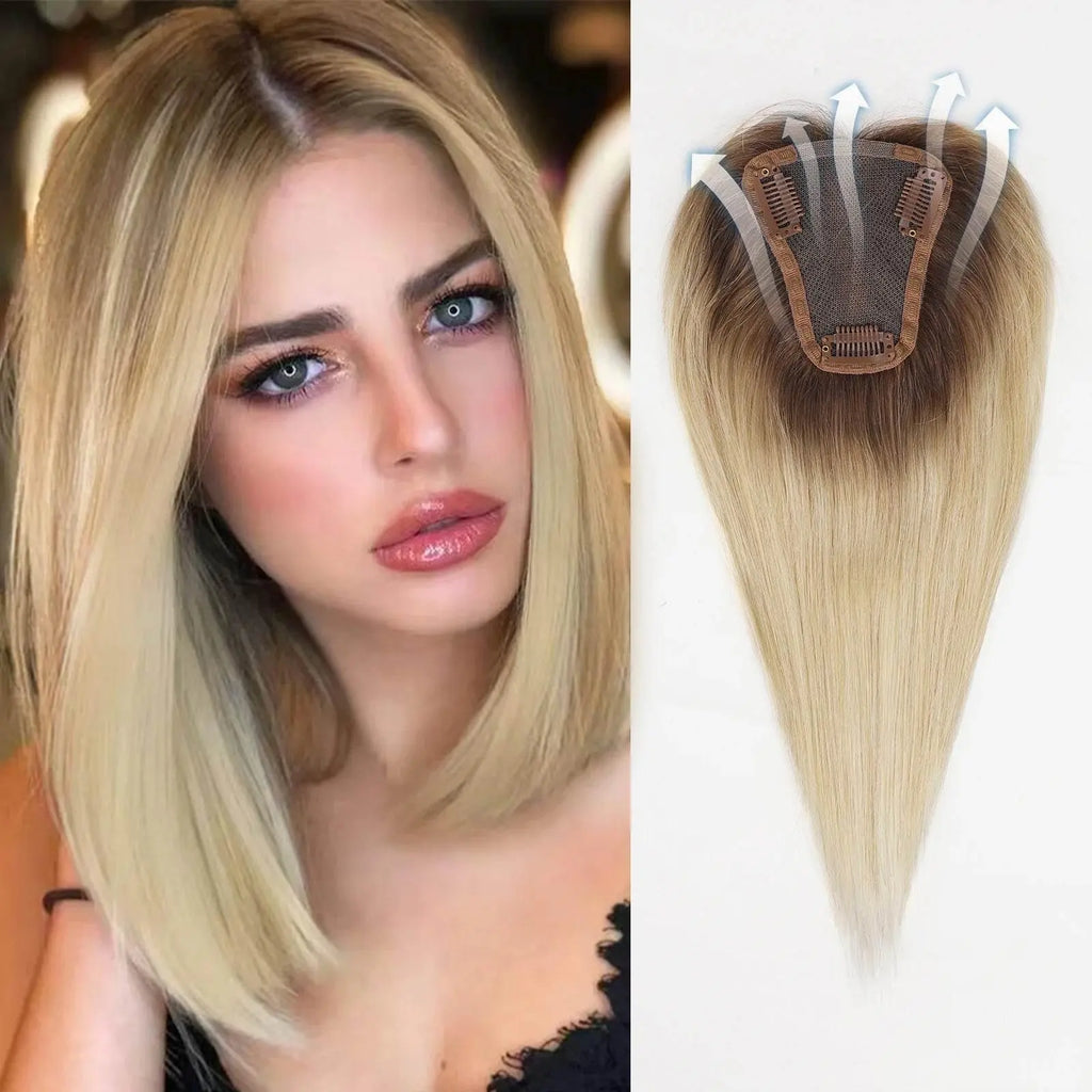 Human Hair Toppers Lace Base Light Blonde Remy Human Hairpieces Clips In Human Hair Topper for White Women 12inch Hair Extension - ACHETE LTD