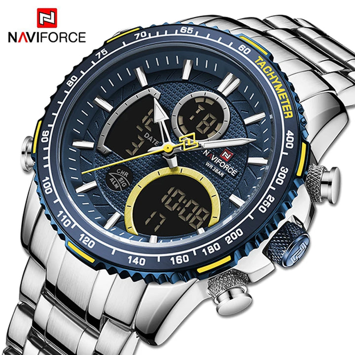 NAVIFORCE Men's Chronograph Sport Watch - Luxury Quartz Military Waterproof Steel Band