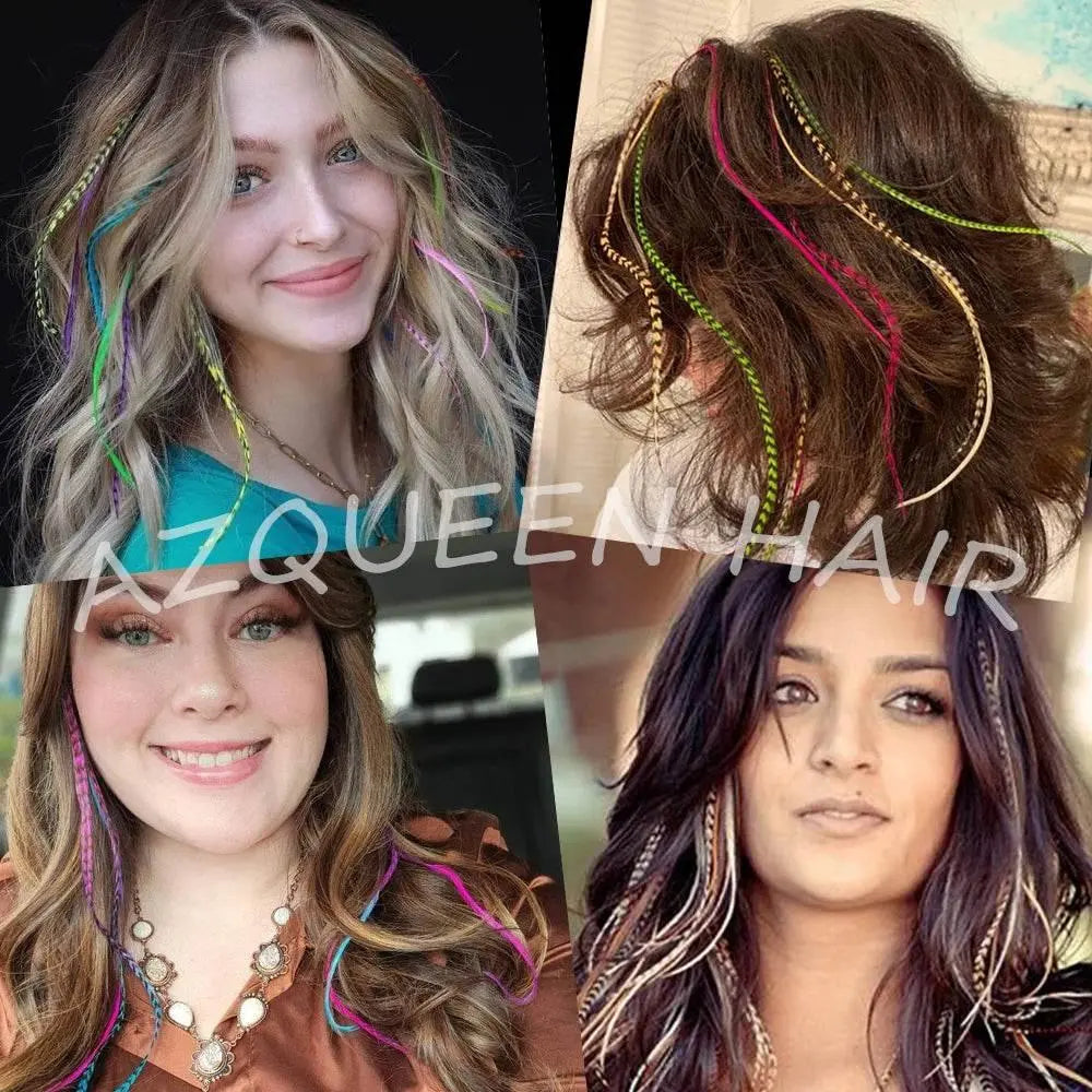AZQUEEN Feather Hair Extension 10Pieces Fake Hair I Tip Rainbow Synthetic Hair 16inch Hairpiece Feather for Hair Extension - ACHETE LTD