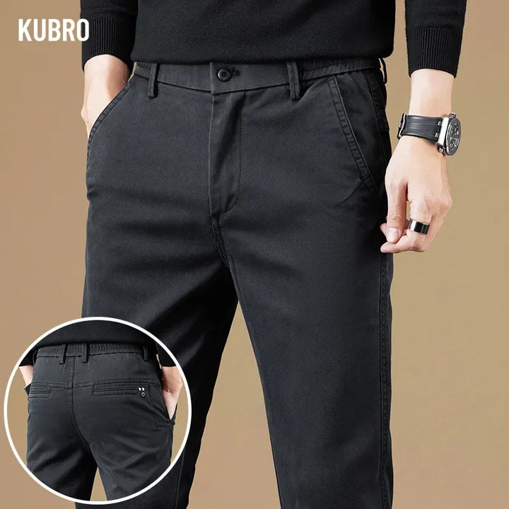 KUBRO Autumn Winter New Soft Cotton Fabric Casual Pants Men Thick Business Slim Fit Brand Clothing Korea Fashion Trousers Male