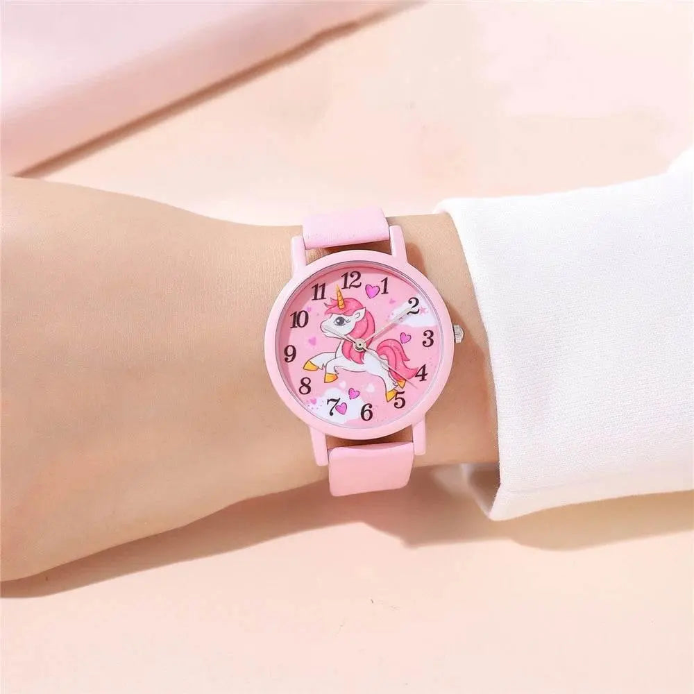 cute pink pu leather band unicorn Children's cartoon watch - ACHETE LTD