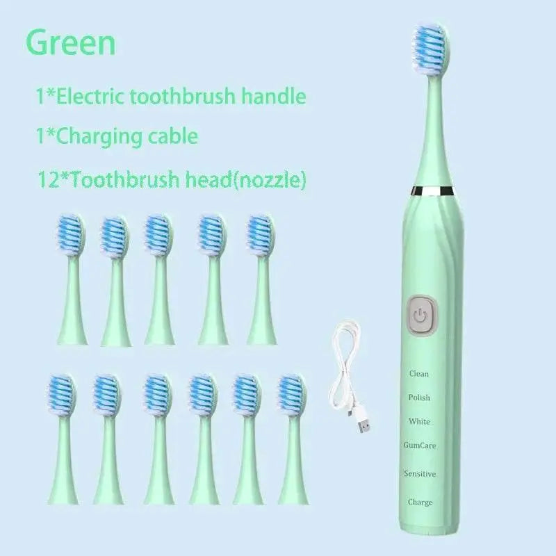 Sonic Electric Toothbrush Cleaning Brush For Adult Automatic Rechargeable Soft Hair Waterproof Ultrasonic Tooth Brush 4 heads - ACHETE LTD