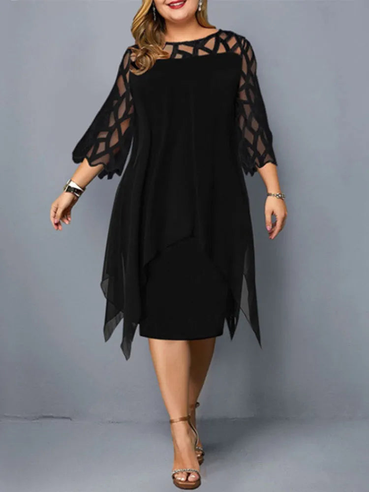 Elegent midi party dress for plus size women.