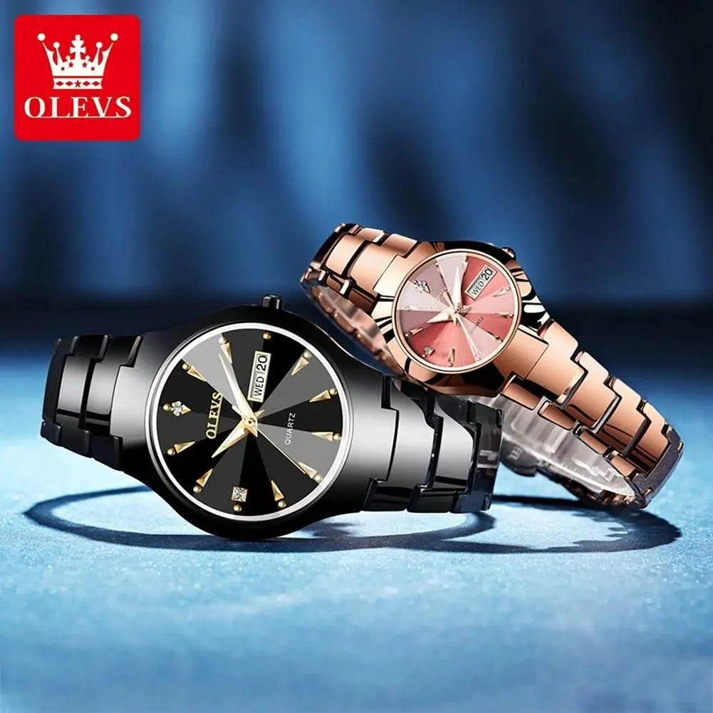 OLEVS 8697 Luxury Couple Quartz Watch Movement Reloj Waterproof Luminous Watch For Couple Dual Calendar Display Couple Watches - ACHETE LTD