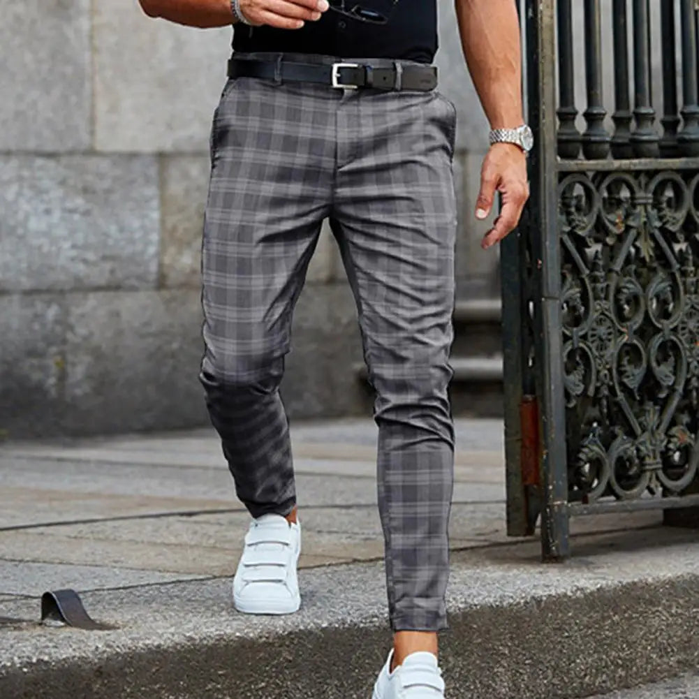 Checkered Pattern Fashion Men Trousers Plaid Loose Autumn Winter Vintage Men's Pants Business Casual Straight Leg Slim Pants