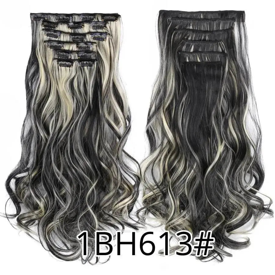 Leeons Synthetic Hair Curly Clip In Wig Extension 16 Clips In Hair Extension Hair Pieces Fake Hair Extension Synthetic 49 Colors - ACHETE LTD