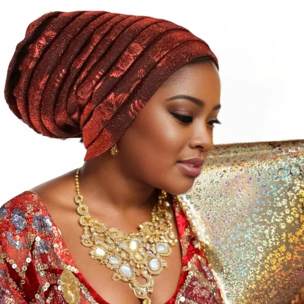 Glitter Full Body Pleated Turban Cap for Women 2025 Lady Head Wraps Muslim Headscarf Hat Turbante Mujer African Headpiece - ACHETE LTD