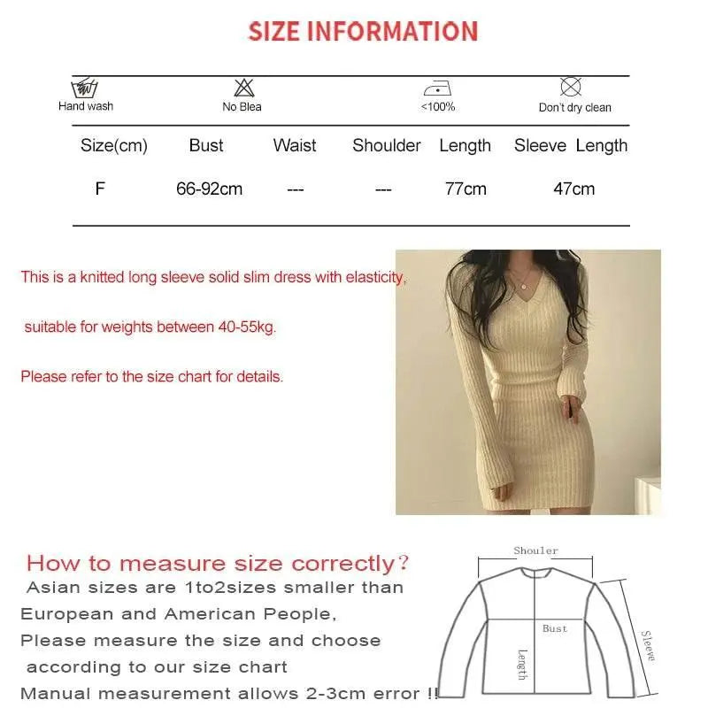 Women Knit Slim Sexy Bodycon Dress V-Neck Long Sleeve Dress Solid Casual Midi Sweater Dress For Women 2024 Autumn Winter - ACHETE LTD