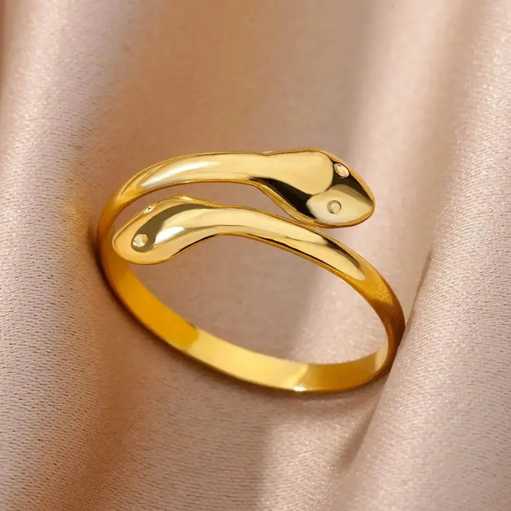 Stainless Steel Rings for Women Jewelry Summer Accessories Simple Vintage Gold Color Adjustable Aesthetic Gothic Snake Wide Ring - ACHETE LTD