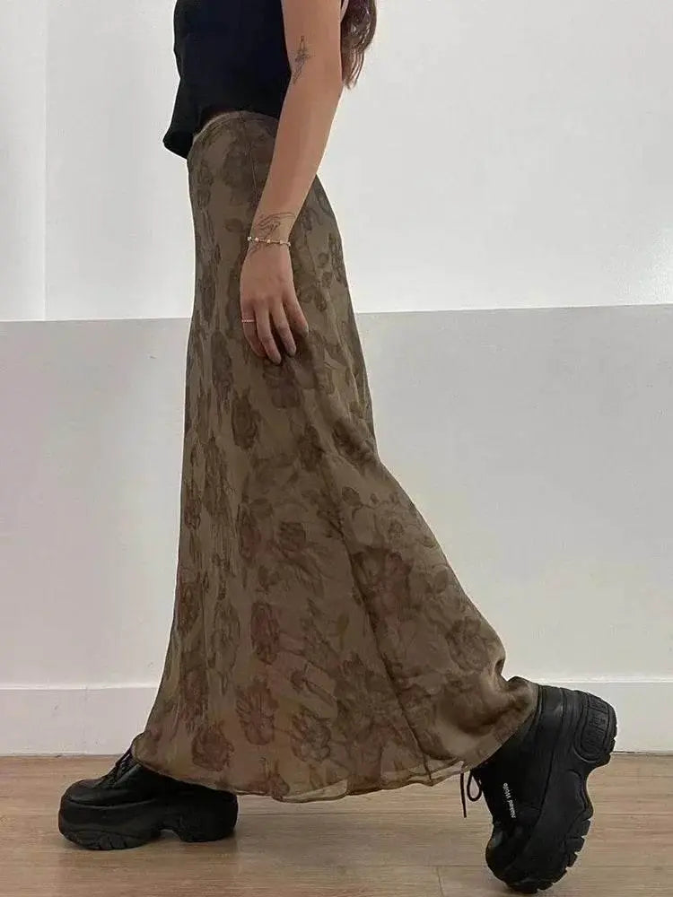 Y2K Floral Midi Skirts Vintage Fairycore Grunge Pleated Skirts Women Holiday Bohemian Long Skirts Harajuku Korean Chic - ACHETE LTD