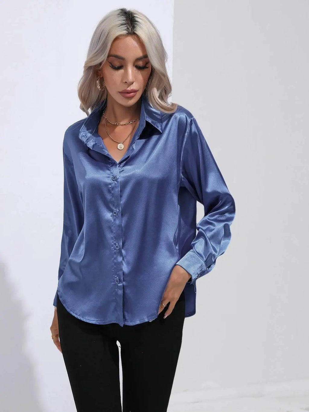 Spring Satin Shirt Women Loose Button Up Blouse Shirt Ladies Imitation Silk Long Sleeve Shirt For Women - ACHETE LTD