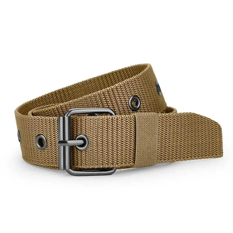 Perforated canvas belt, 120 cm men pin buckle belt, student youth Korean version, versatile jeans belt, Men Canvas Belt - ACHETE LTD