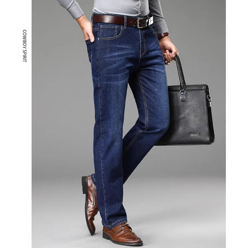 Thin Pants, Straight Blue Jeans, Slim Casual Work Pants Without Elasticity