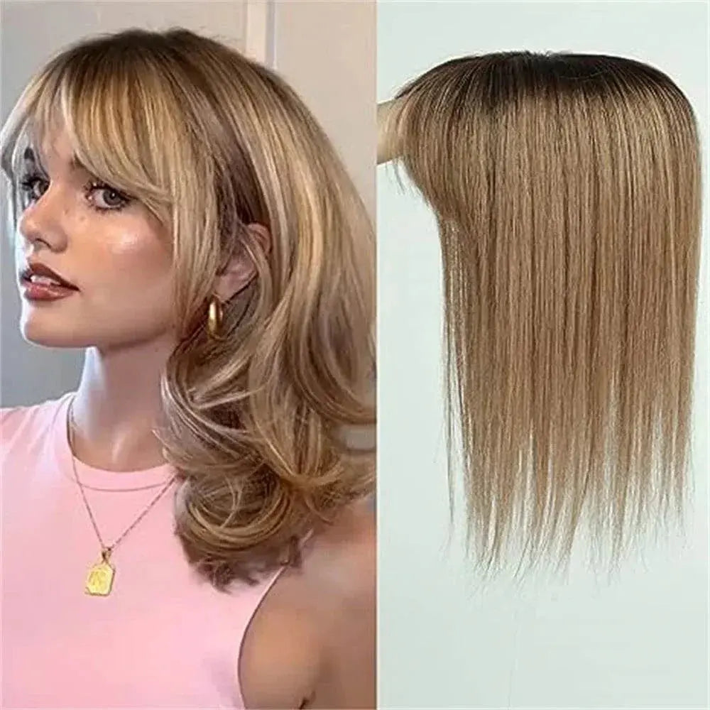 Human Hair Toppers Silk Base Blonde Ombre Dark Root Remy Human Hair Extensions Hairpieces for White Women 10/14 inch Human Hair - ACHETE LTD