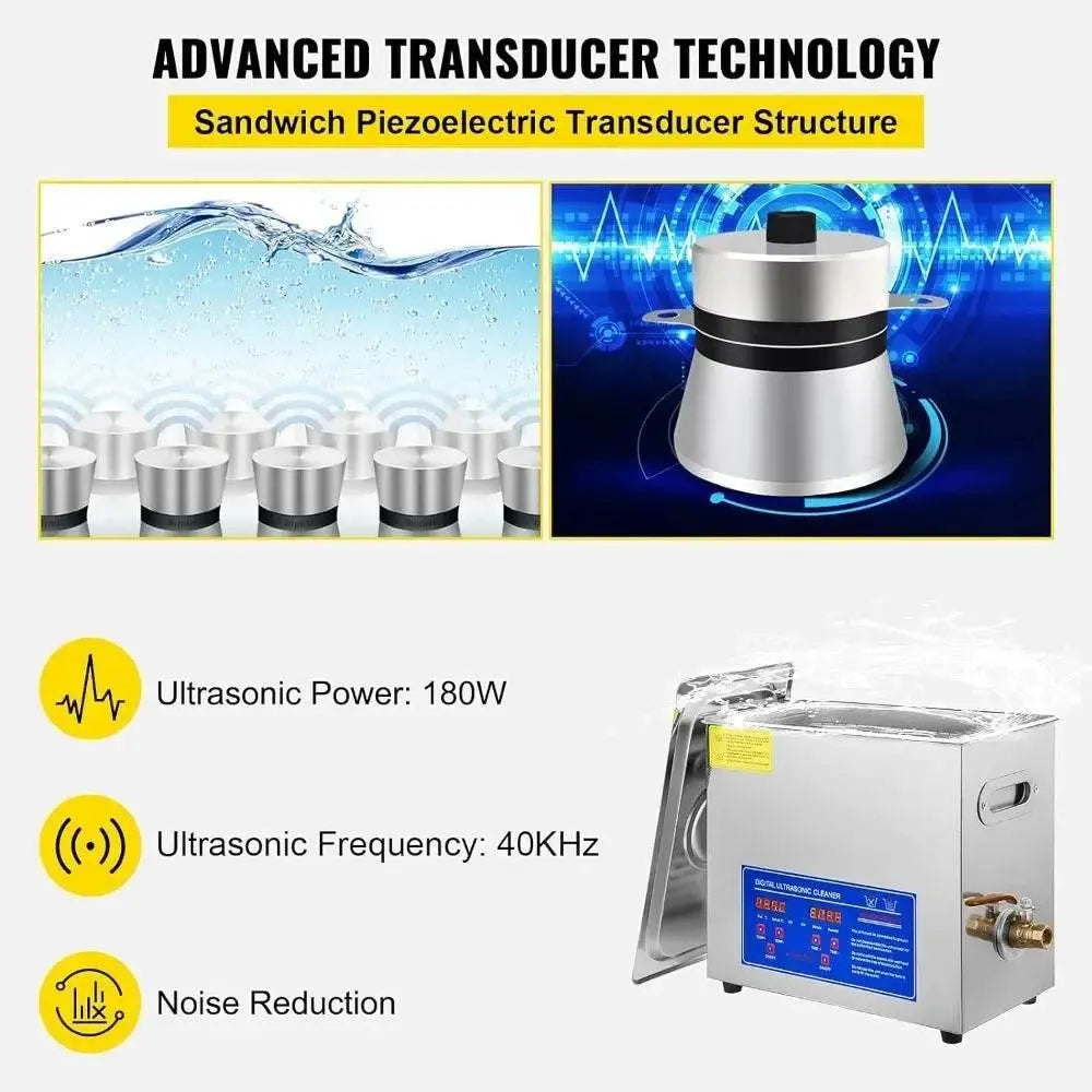 Ultrasonic Cleaner, with Digital Timer & Heater, Ultra Sonic Jewelry Cleaner, Stainless Steel Heated Cleaning Machine - ACHETE LTD