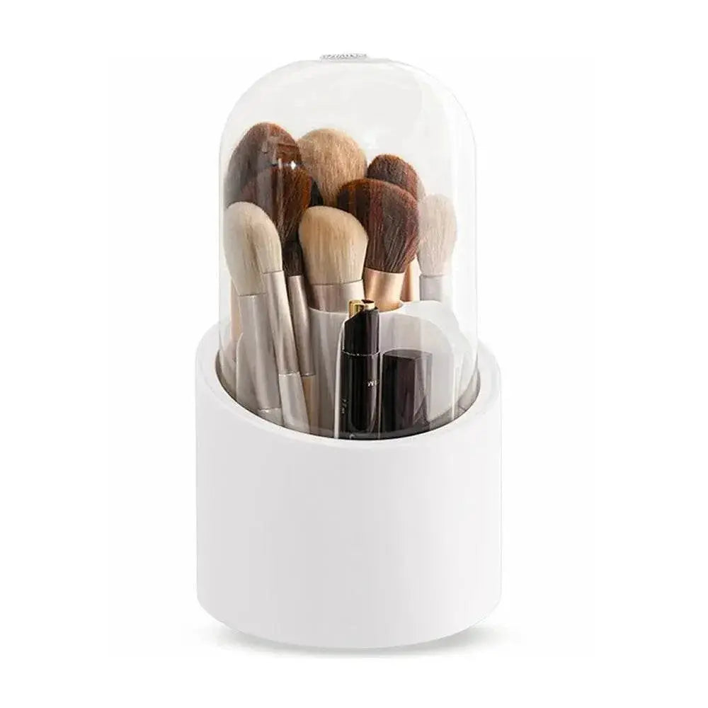 Makeup Brush Holder Organizer with Lid, Rotating Dustproof Make Up Brushes Storage Box for Vanity Desktop Bathroom Countertop - ACHETE LTD