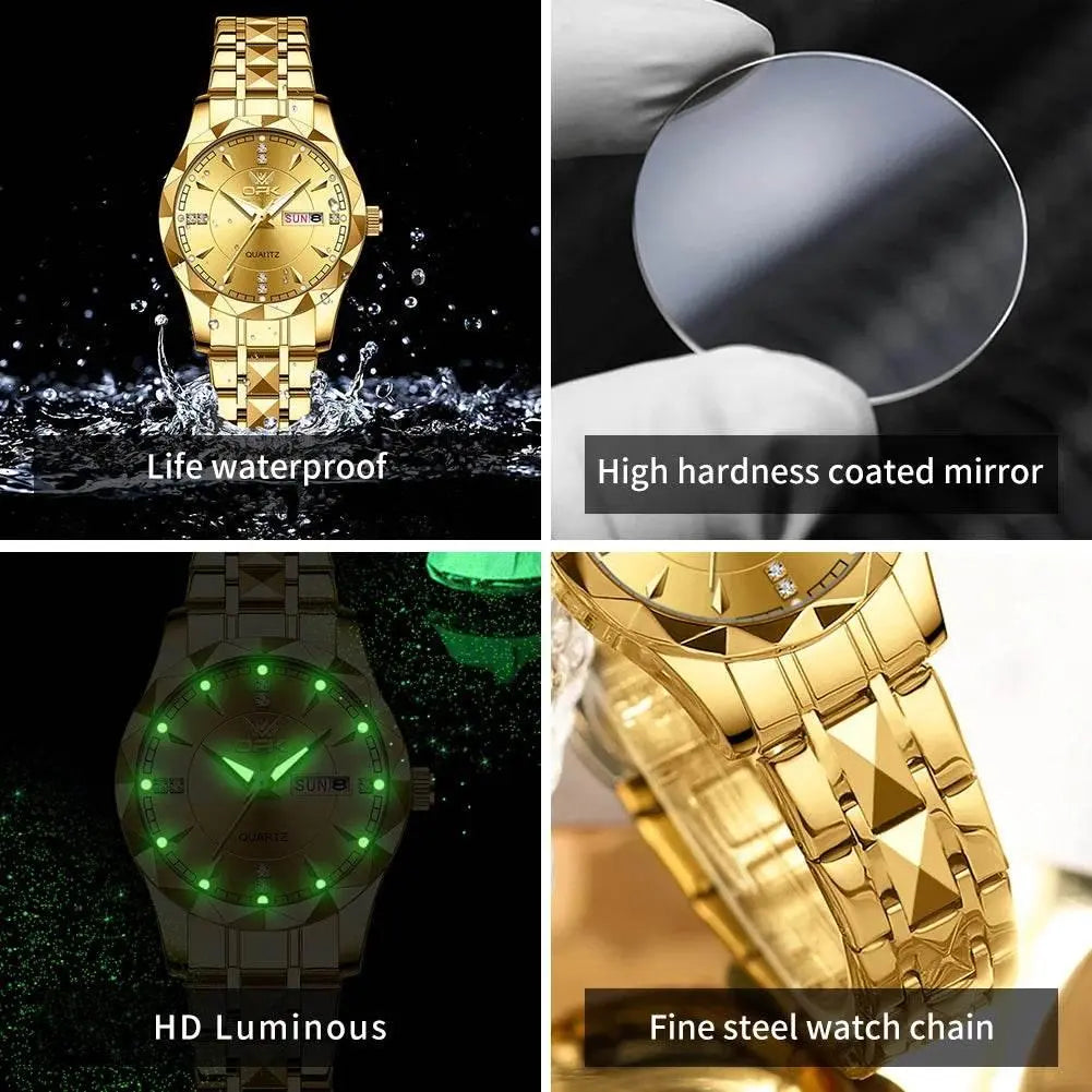 OPK 8151 Golden Stainless Steel Couple Watches - ACHETE LTD