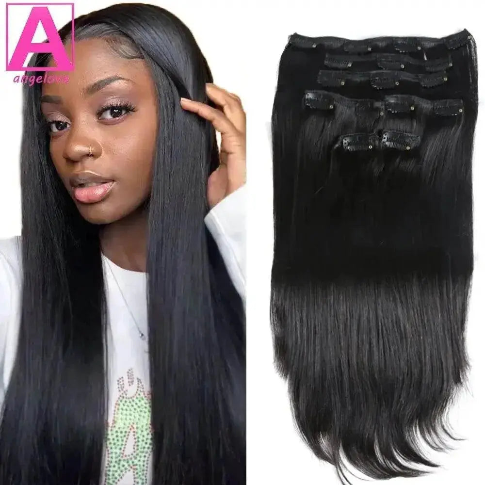 Straight Clip In Hair Extension Human Hair 120g/Set Straight Clip In Extension Full Head Brazilian Clip Hair Extension for Women - ACHETE LTD