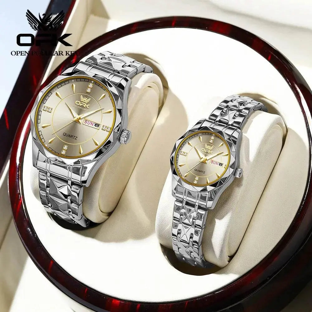 OPK 8151 Golden Stainless Steel Couple Watches - ACHETE LTD