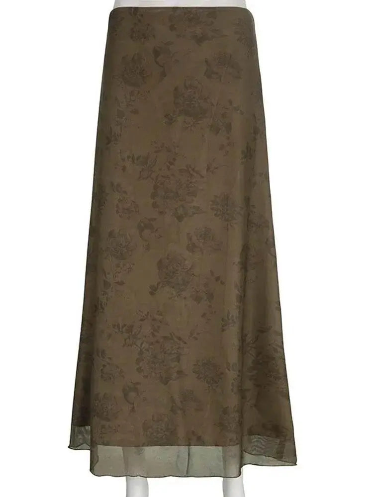 Y2K Floral Midi Skirts Vintage Fairycore Grunge Pleated Skirts Women Holiday Bohemian Long Skirts Harajuku Korean Chic - ACHETE LTD