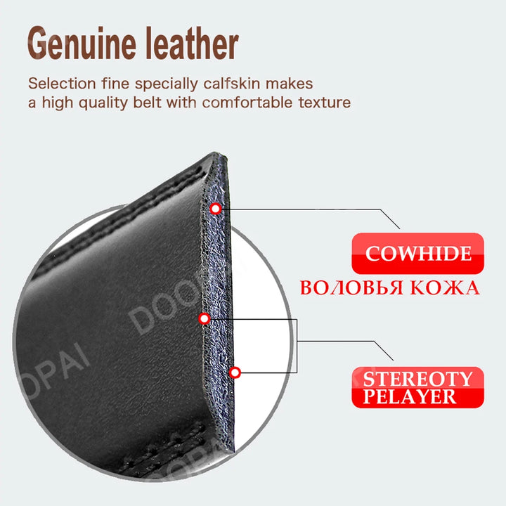 Leather Ratchet Belt for Men - Genuine Cowhide, Adjustable Length, 2 Colors