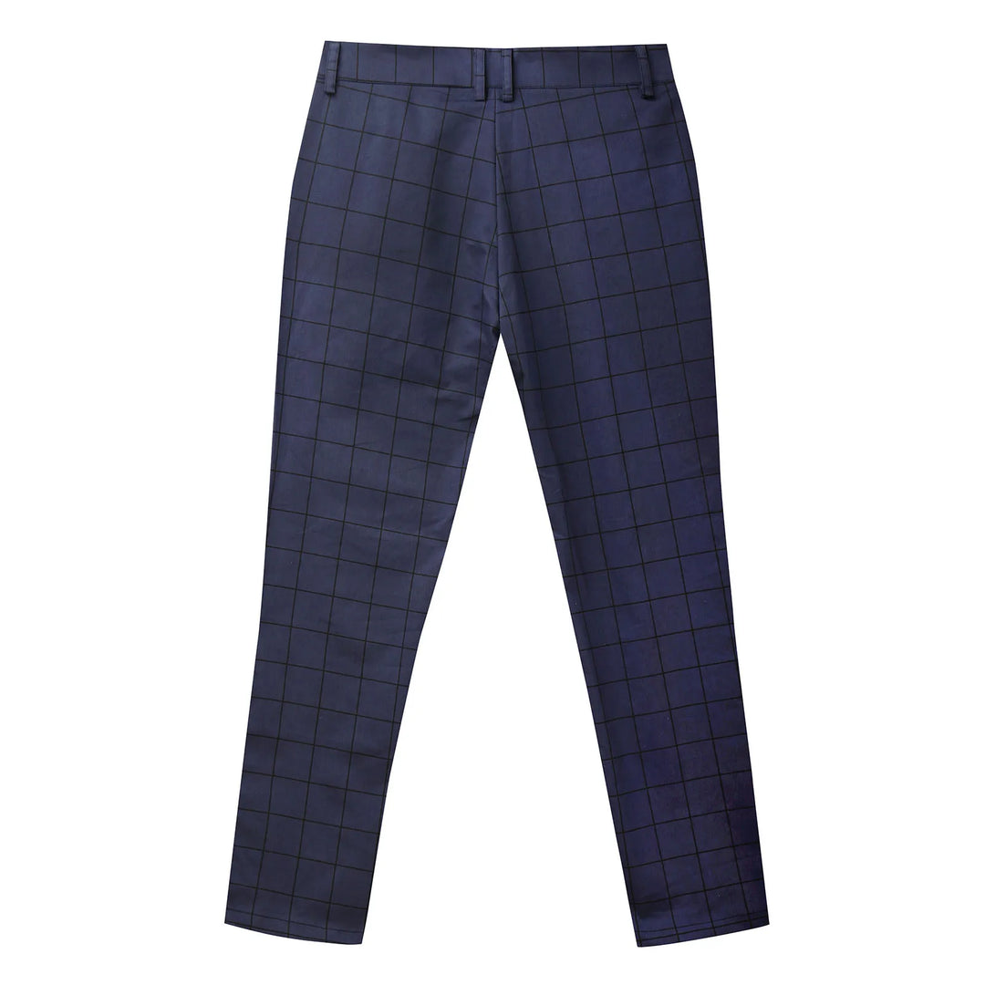 Men’s Slim Fit Dress Pants Plaid Print Skinny Long Pants Flat-Front Stretch Business Pants