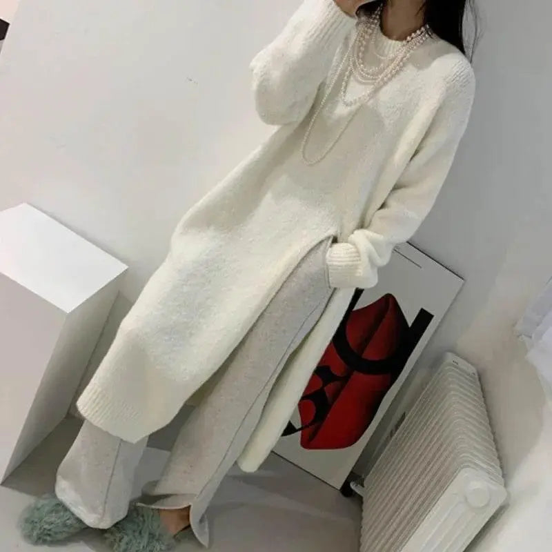 Winter Women Knitted Dress y2k V Neck Sexy Slim Elastic Oversized Basic Bodycon Sweater Dress Winter knit Autumn Warm Long Dress - ACHETE LTD