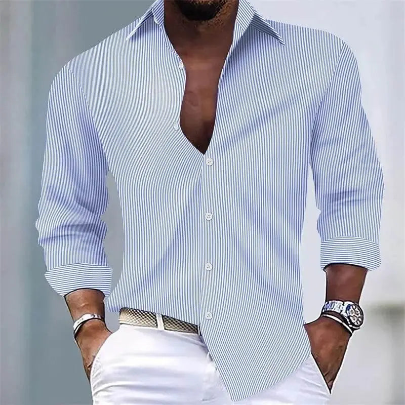 Men's Shirts Summer Shirts Casual Shirts Striped Shirts Button Lapel Black Pink Royal Blue Long Sleeves Holiday Everyday Wear - ACHETE LTD