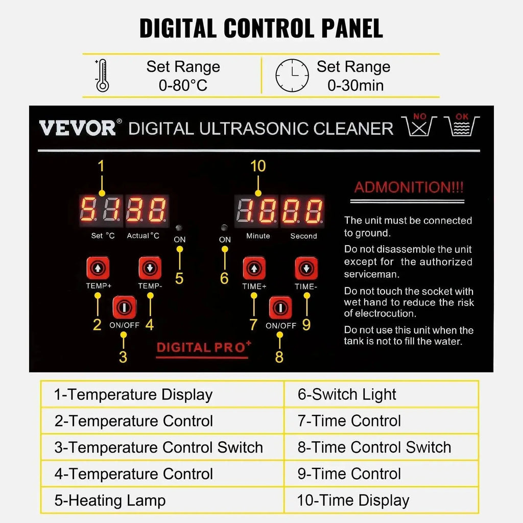 VEVOR Ultrasonic Cleaner w/ Digital Timer & Heater,Professional Ultra Sonic Jewelry Cleaner,Stainless Steel Heated Clean Machine - ACHETE LTD