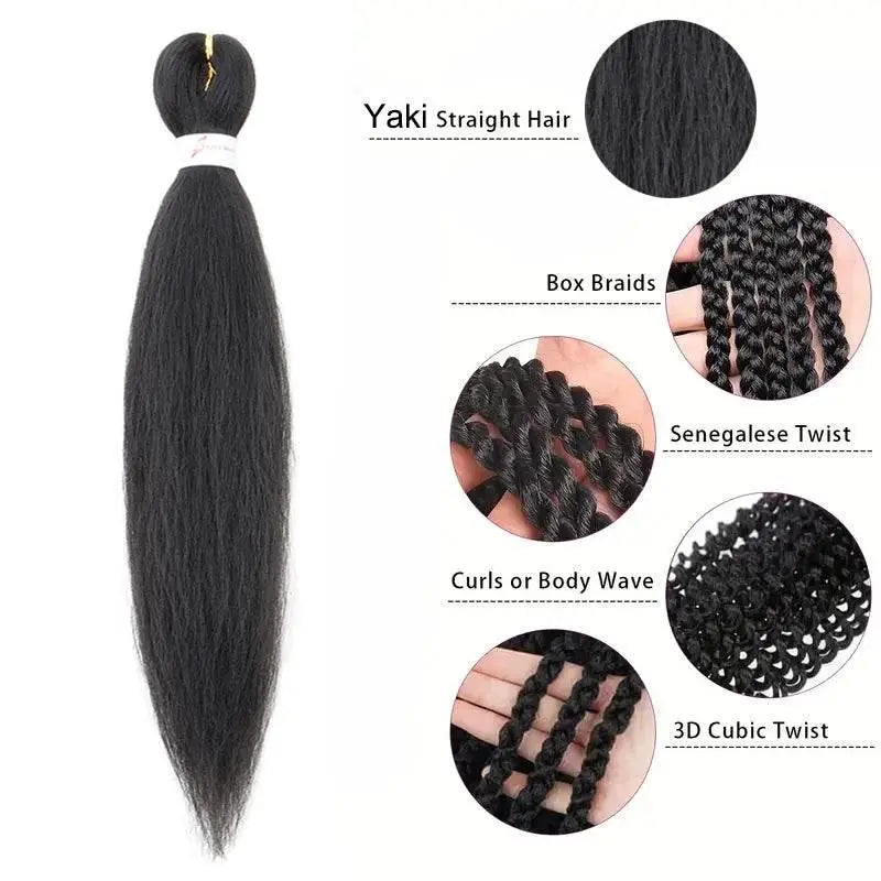3Pcs Synthetic 20Inch Braiding Hair Pre Stretched Hair Extension Afro Braid Yaki Straight Hair Extension for Women - ACHETE LTD