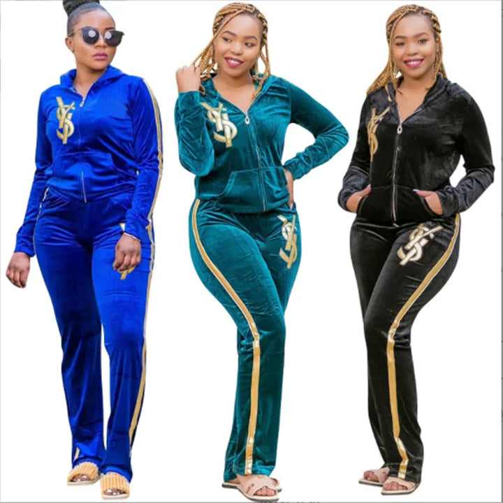 XL-5XL Velvet Clothes For Women Two Piece Sets Tops + Pants Suits Matching Set Letter embroidery Tracksuit Set  4XL 3XL 5XL 2023