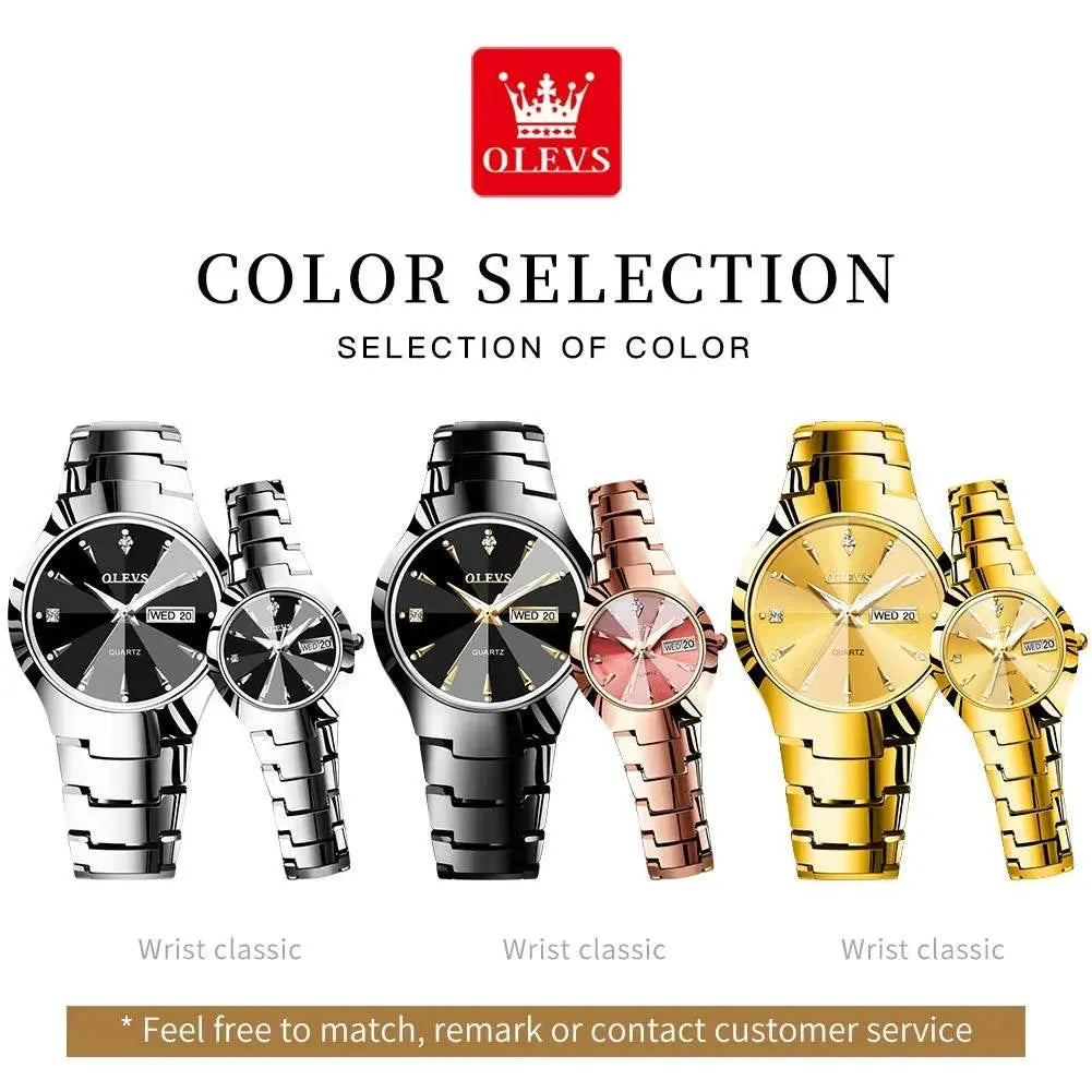 OLEVS 8697 Luxury Couple Quartz Watch Movement Reloj Waterproof Luminous Watch For Couple Dual Calendar Display Couple Watches - ACHETE LTD