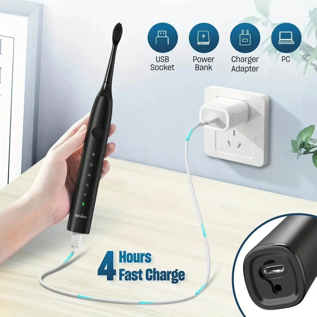 Electric Toothbrush Tooth Brush USB Rechargeable Adult Ultrasonic Teeth Cleaning 8 Replacement Toothbrush Heads - ACHETE LTD