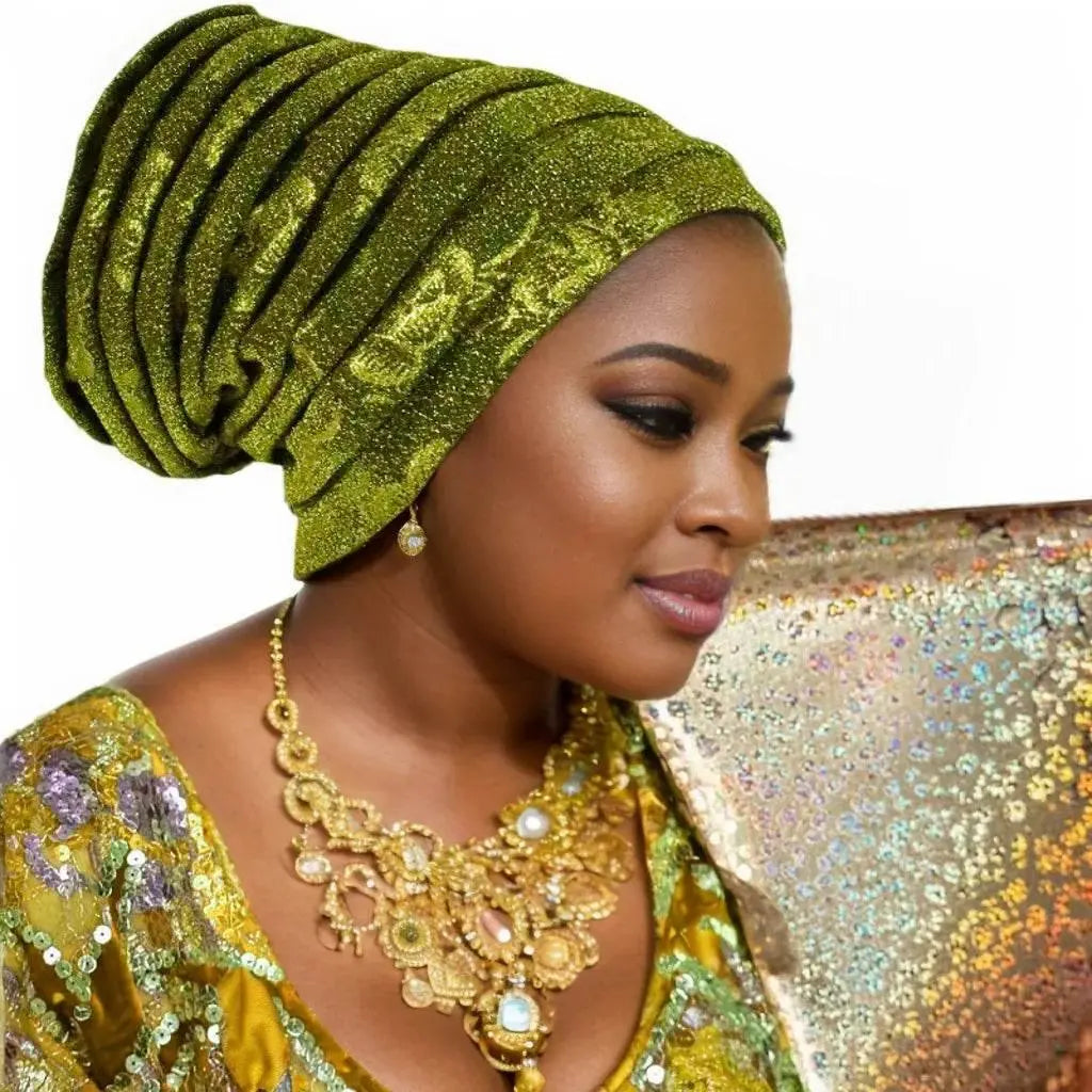 Glitter Full Body Pleated Turban Cap for Women 2025 Lady Head Wraps Muslim Headscarf Hat Turbante Mujer African Headpiece - ACHETE LTD