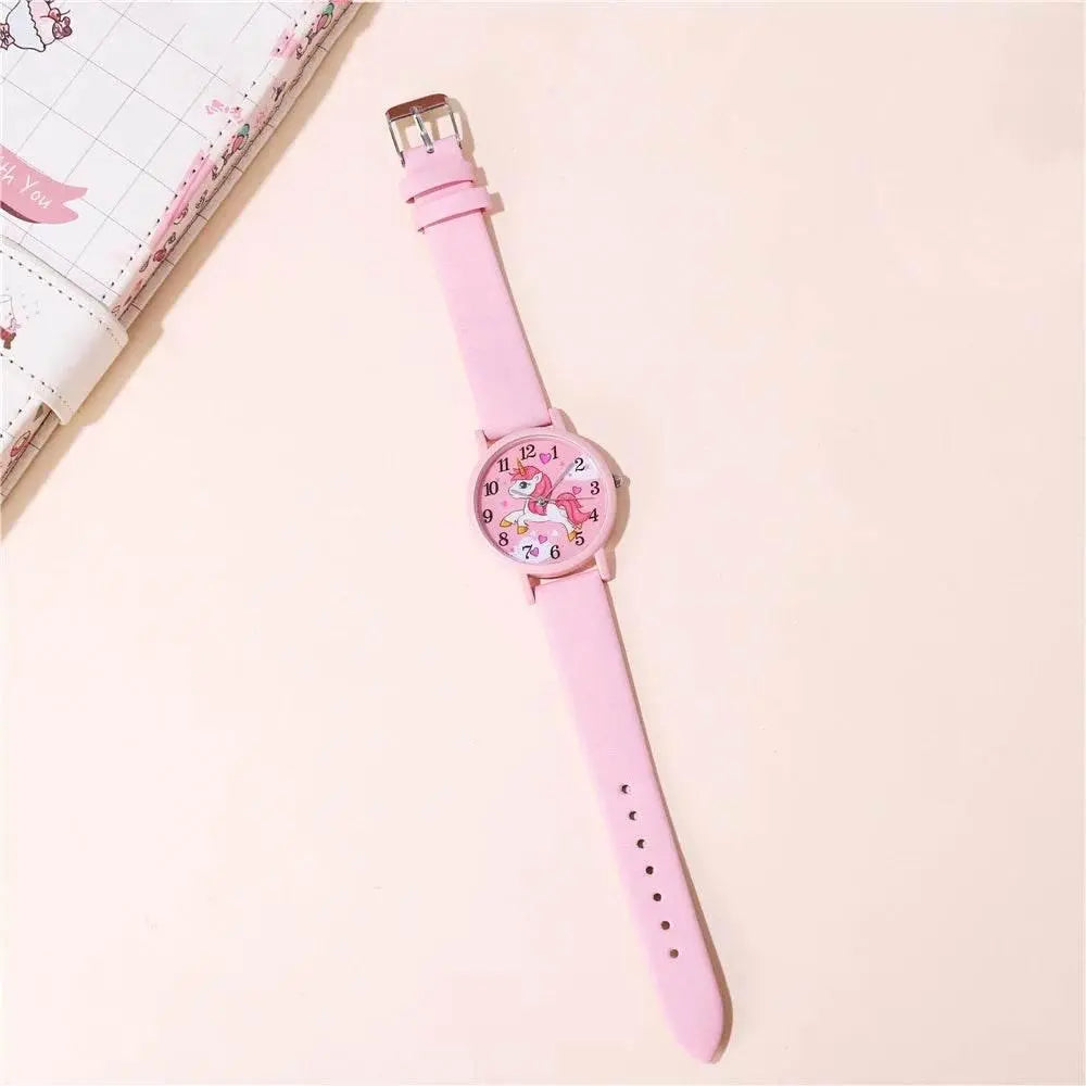 cute pink pu leather band unicorn Children's cartoon watch - ACHETE LTD