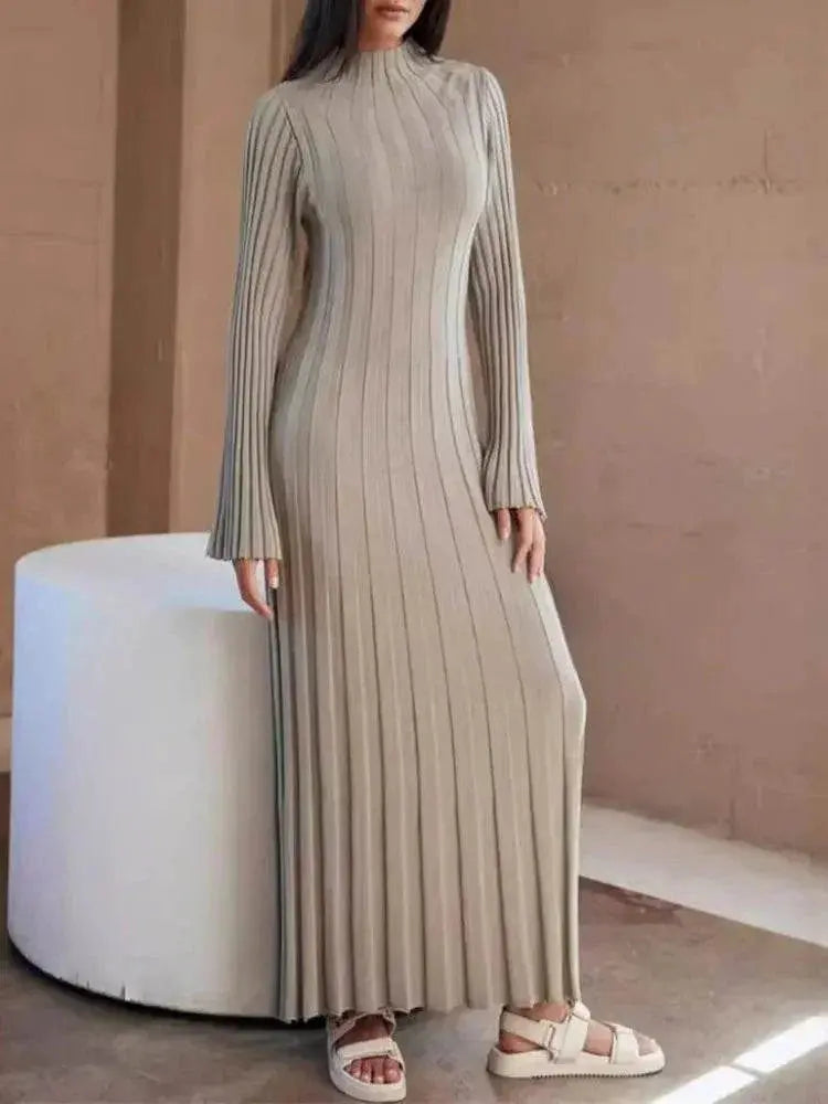 Elegant Turtleneck Knitted Sweater Dress for Women Fashion Long Sleeve Slim Casual Maxi Dress Fall Winter Holidays Party Dress - ACHETE LTD