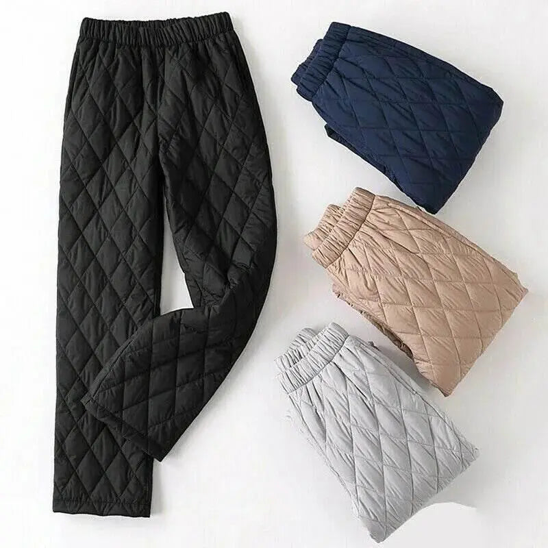 Women Winter Warm Down Cotton Pants Padded Quilted Trousers Elastic Waist Casual Trousers - ACHETE LTD