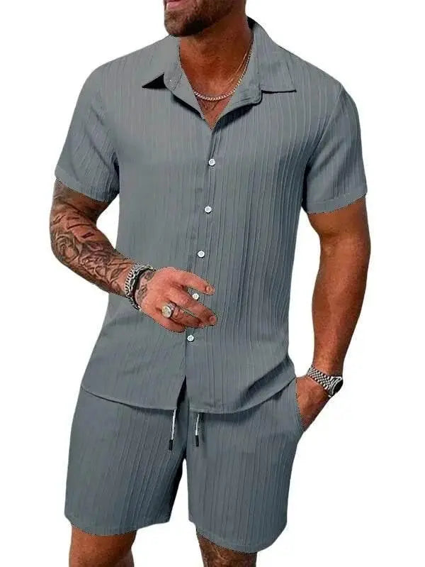 Men Shirt Sets 3d Print Solid Stripes Short Sleeve Casual Shirt oversized Beach Shorts Summer Streetwear Hawaiian Suits Clothes - ACHETE LTD