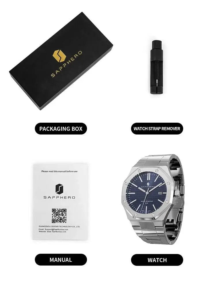 SAPPHERO Men's Watches Luxury Brands Stainless Steel Watches For Men Waterproof Clock Quartz Watches Men's Gifts Wristwatch - ACHETE LTD