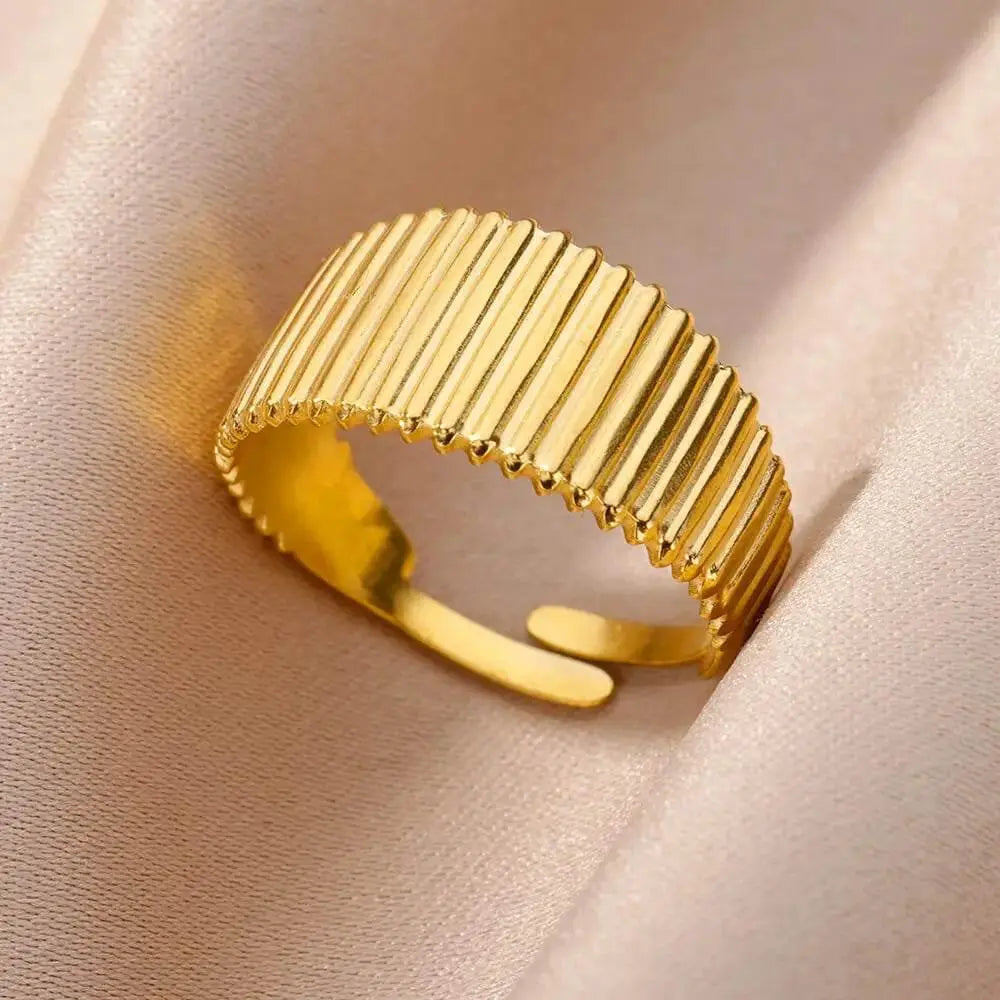 Stainless Steel Rings for Women Jewelry Summer Accessories Simple Vintage Gold Color Adjustable Aesthetic Gothic Snake Wide Ring - ACHETE LTD