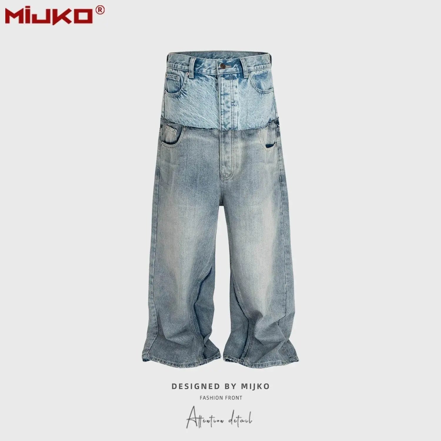 MIJKO Men's Women's Cotton Casual Blue Loose Straight Jean CUT-UP Pants - ACHETE LTD