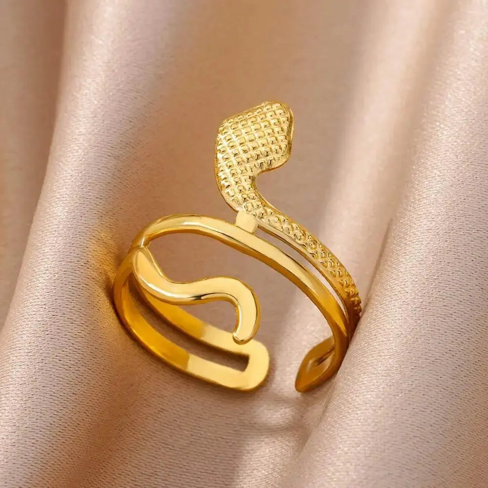 Stainless Steel Rings for Women Jewelry Summer Accessories Simple Vintage Gold Color Adjustable Aesthetic Gothic Snake Wide Ring - ACHETE LTD