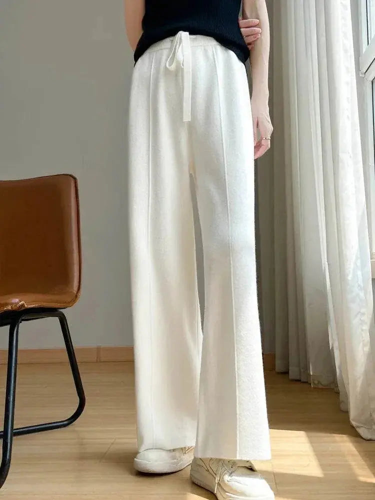 Wide Leg Pants For Women Fashion Leisure Loose High Waist Elastic Solid Color Knitting Trousers Autumn/Winter 2024 New Trousers - ACHETE LTD