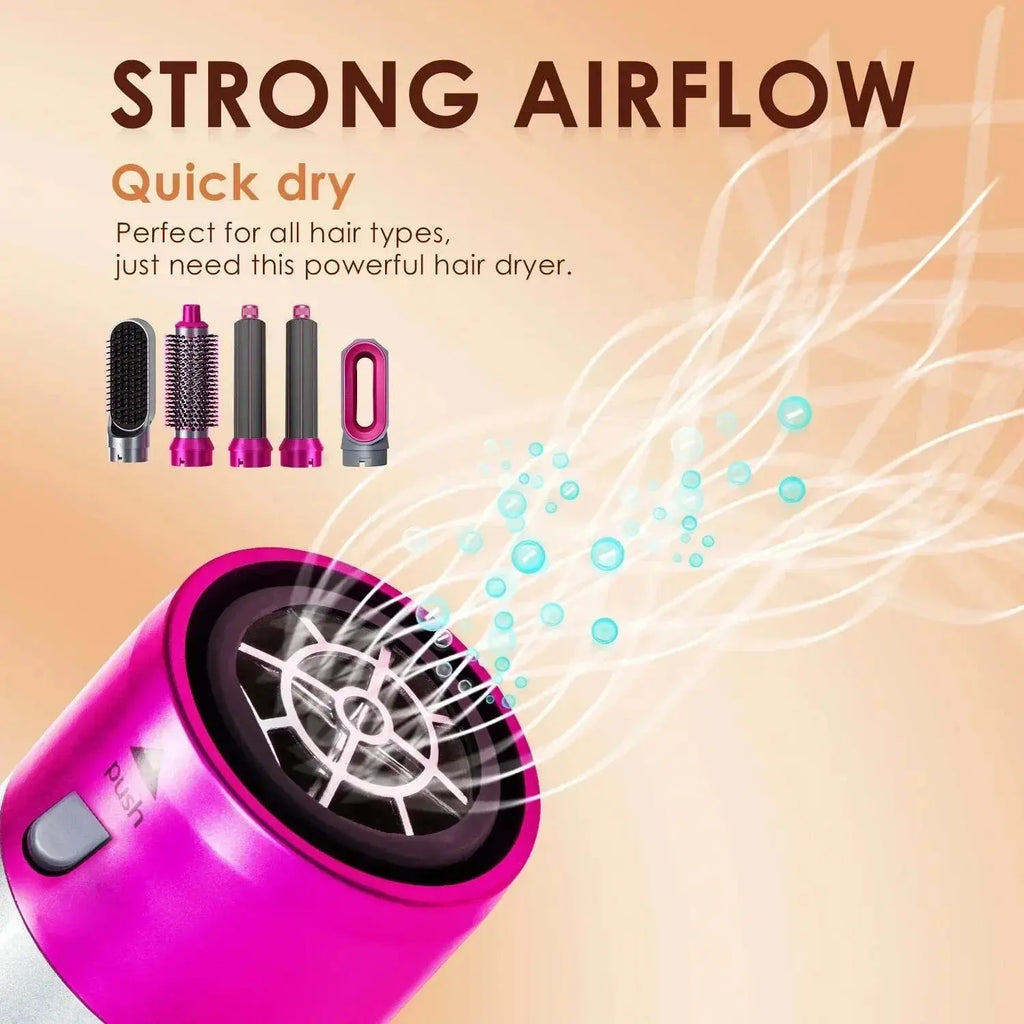 Hair Dryer 5-In-1 Electric Hair Comb Negative Ion Straight Curler Brush Blow Dryer Air Comb Removable Brush Kit Tool - ACHETE LTD