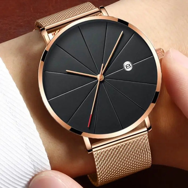 Luxury Fashion Business Watches Men Super Slim Watches Stainless Steel Mesh Belt Quartz Watches Gold Watches Men Gift 2022